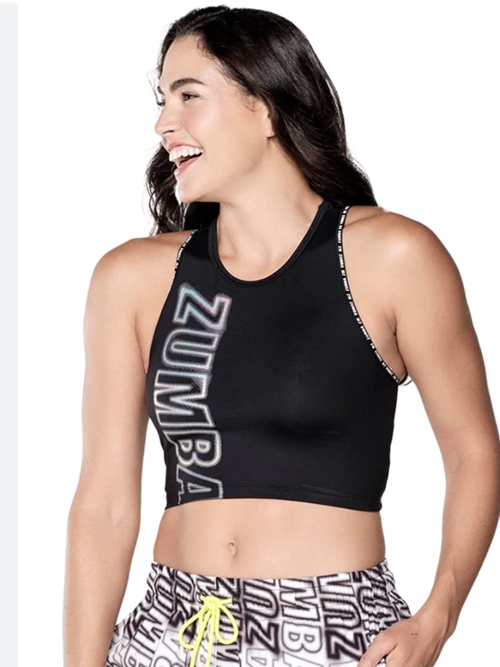 Zumba Fitness Black Contrast Logo Fitted Cropped Active Studio Tank Top size S
